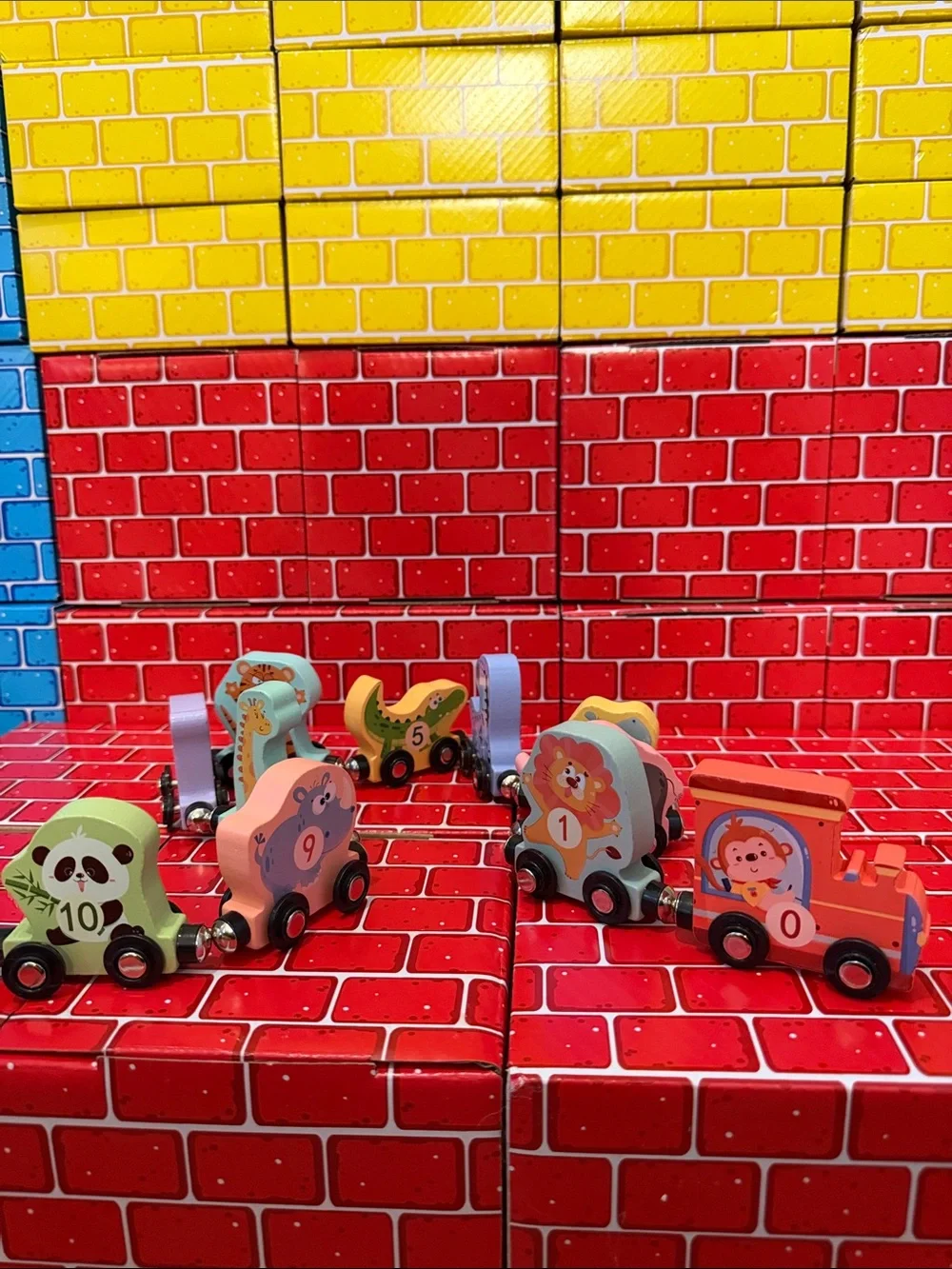 11 Piece Wooden Numbered Animal Magnetic Pull-Along Train - Multicolor